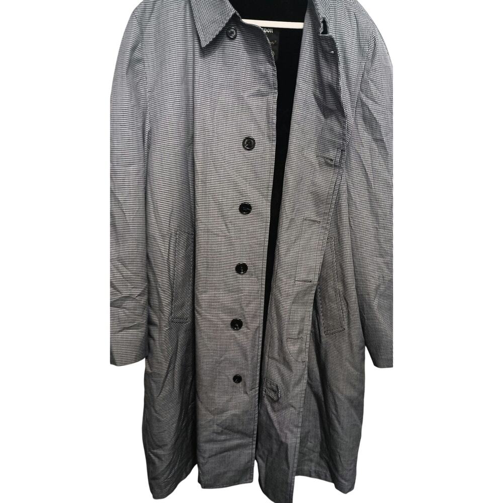 Mens London Fog Minimalist Trench Coat Old Money 44 Long Houndstooth Gray